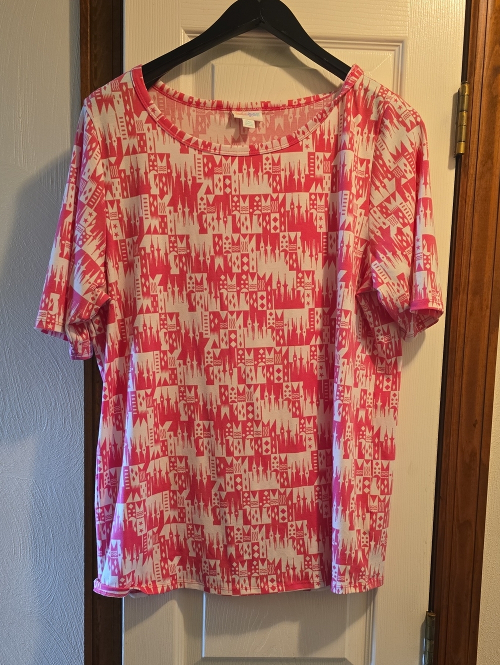 Pink & White Patterned Short-Sleeve Top